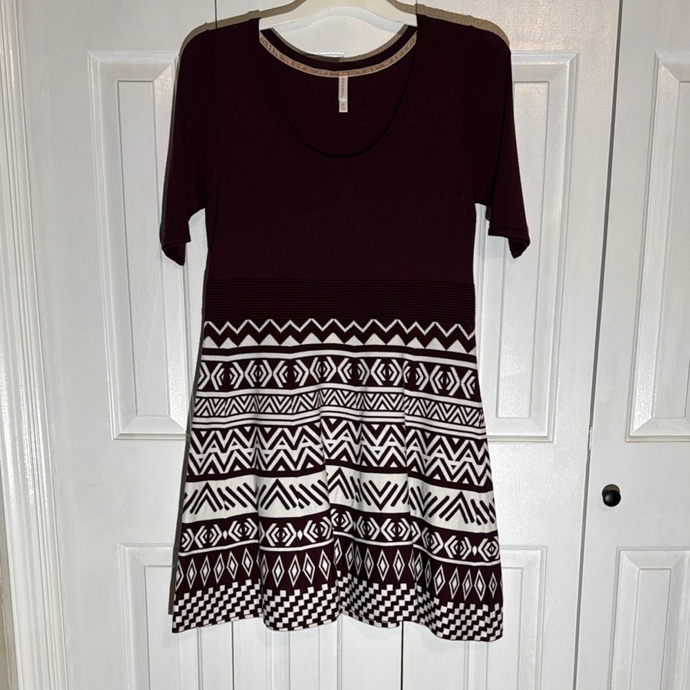 Xhilaration Burgundy and White Patterned Sweater Dress